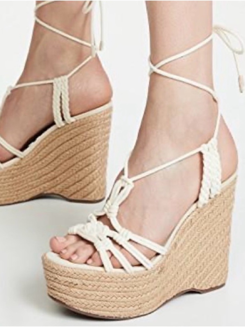 SCHUTZ Cream Braided Rope Platform Wedge Sandals